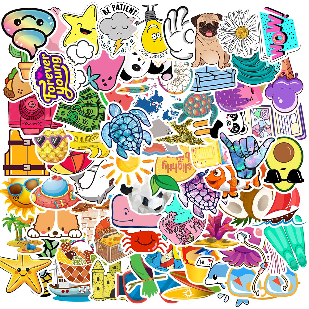 Set 50 sticker VSCO phong cách biển mùa hè chống thấm nước dán trang trí vali/ máy tính/ xe đạp DIY cho trẻ em