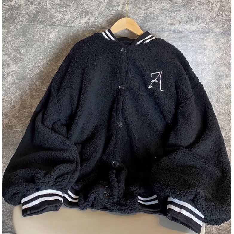 [Ảnh thật] Áo khoác bomber lông cưu thêu chữ (annstore)