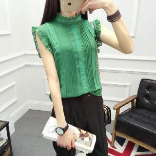 Áo kiểu cổ tròn dáng ôm thiết kế phối bèo dành cho nữ