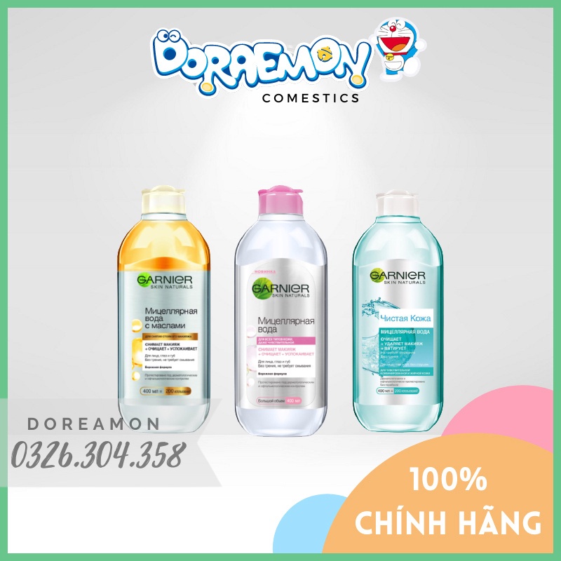 [Chính Hãng 100%] Tẩy Trang Garnier Nga (400ml)  Không Cồn - Tẩy sạch lớp trang điểm, bụi bẩn cho da mặt sạch thoáng