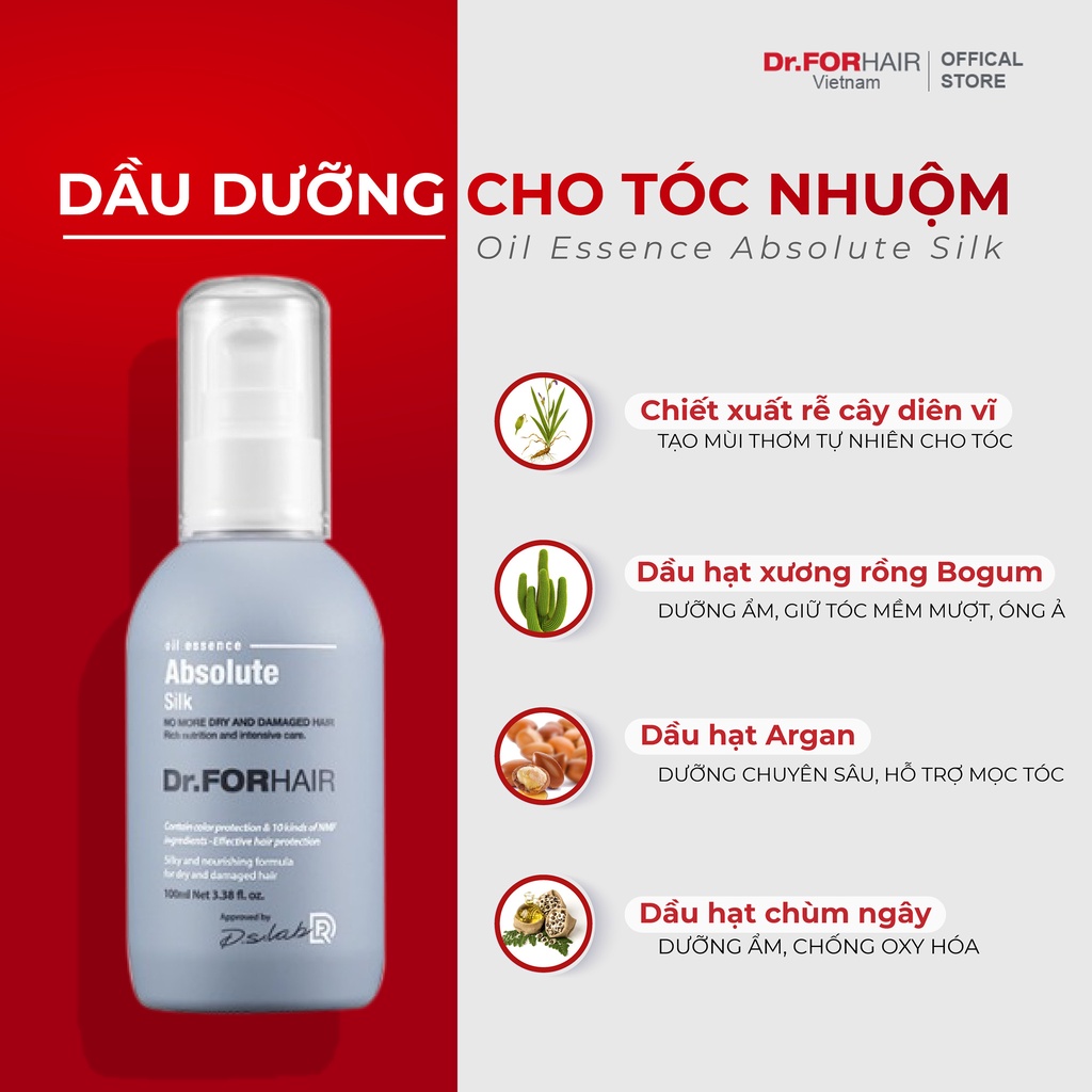 Bộ gội xả cho TÓC NHUỘM, giúp tóc MƯỢT MÀ, ÓNG Ả, phục hồi hư tổn Dr.FORHAIR Absolute Silk 500ml