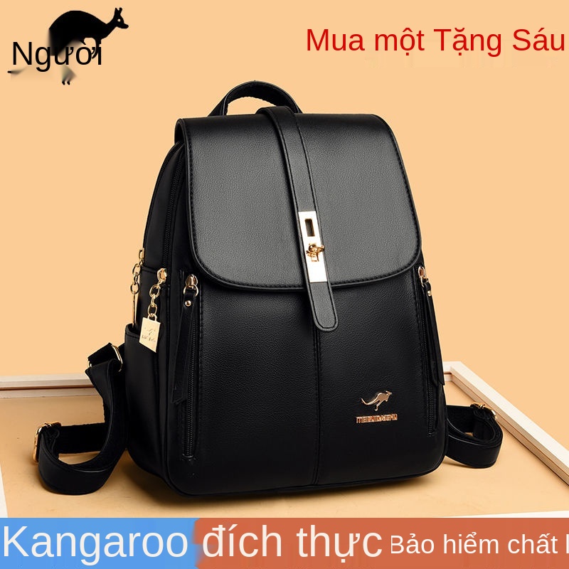 ▼❆Túi đeo chéo Xách Nữ Ba lô Kết cấu da thật Kangaroo trở lại 2021 thời trang mới vai hoang dã xu hướng du lịch công su