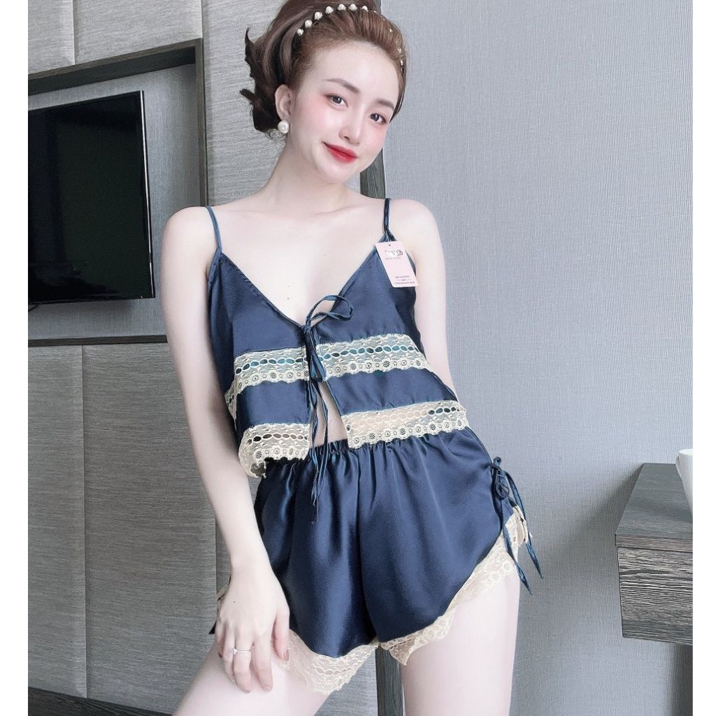 Đồ Ngủ Sexy, Đồ Ngủ Nữ Lụa Satin Cao Cấp Mềm mại xinh xắn &lt;60KG