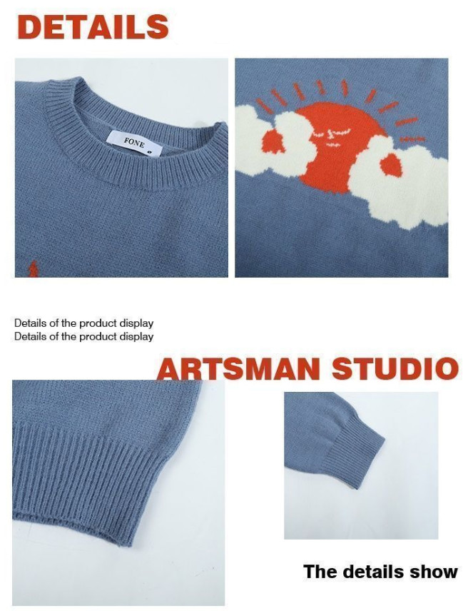 Áo Len Nam Korean Cartoon Lazy Loose Ins Round Neck Pullover Sweater