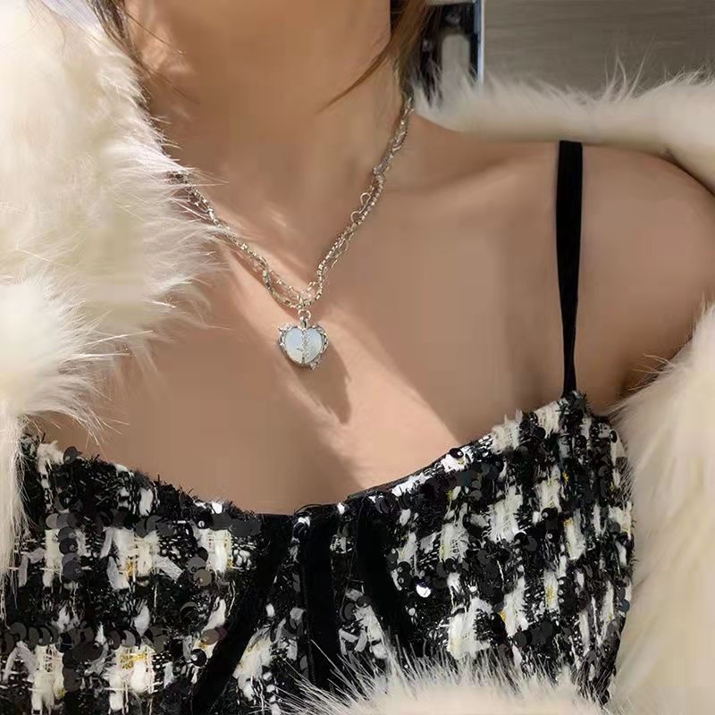 Vòng cổ Nhiều Lớp Mặt Trái Tim Đính Đá Zircon Thời Trang Cho Nữ