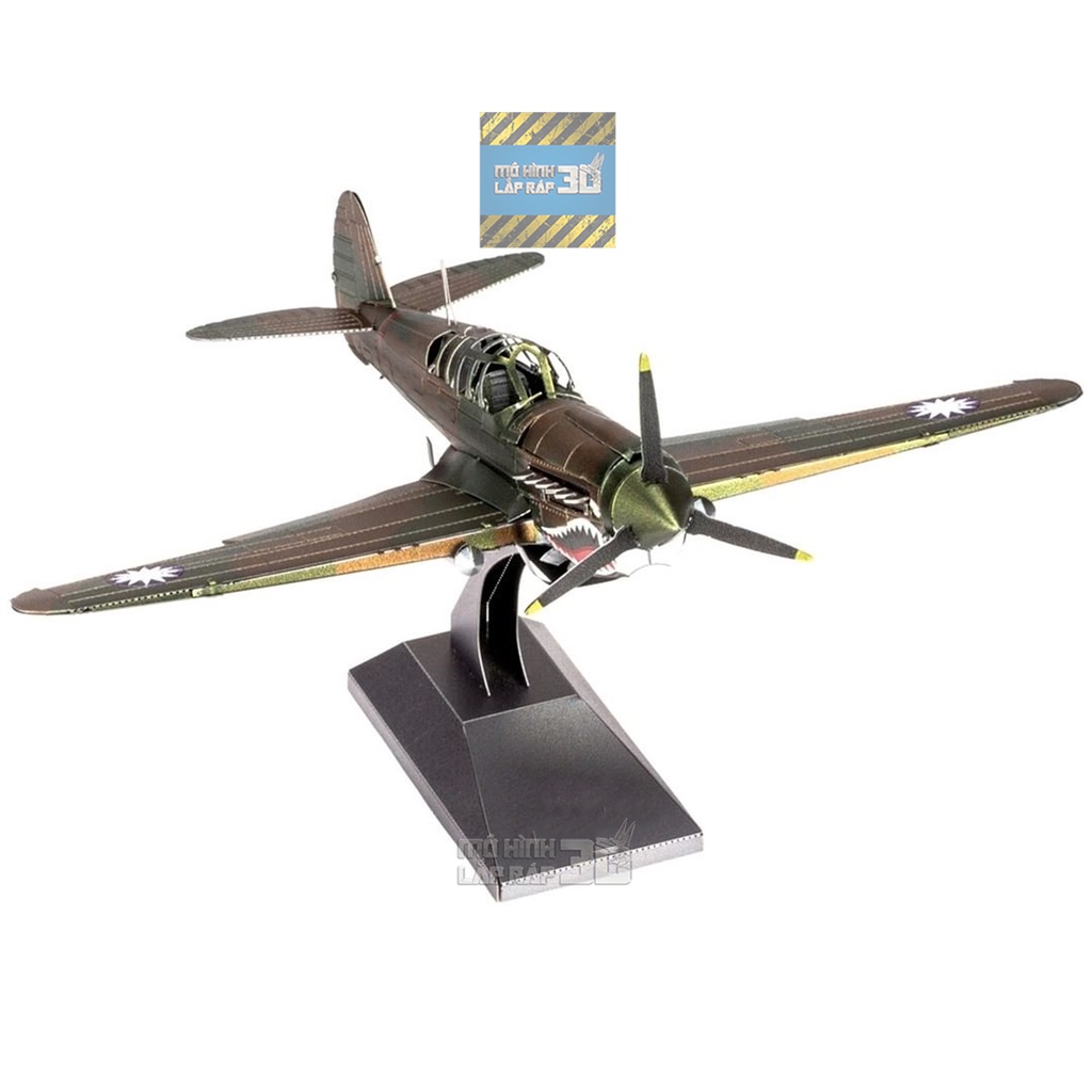 Mô hình 3D kim loại lắp ráp Máy bay tiêm kích Curtiss P-40 Warhawk quân đội Mỹ - Chưa Lắp