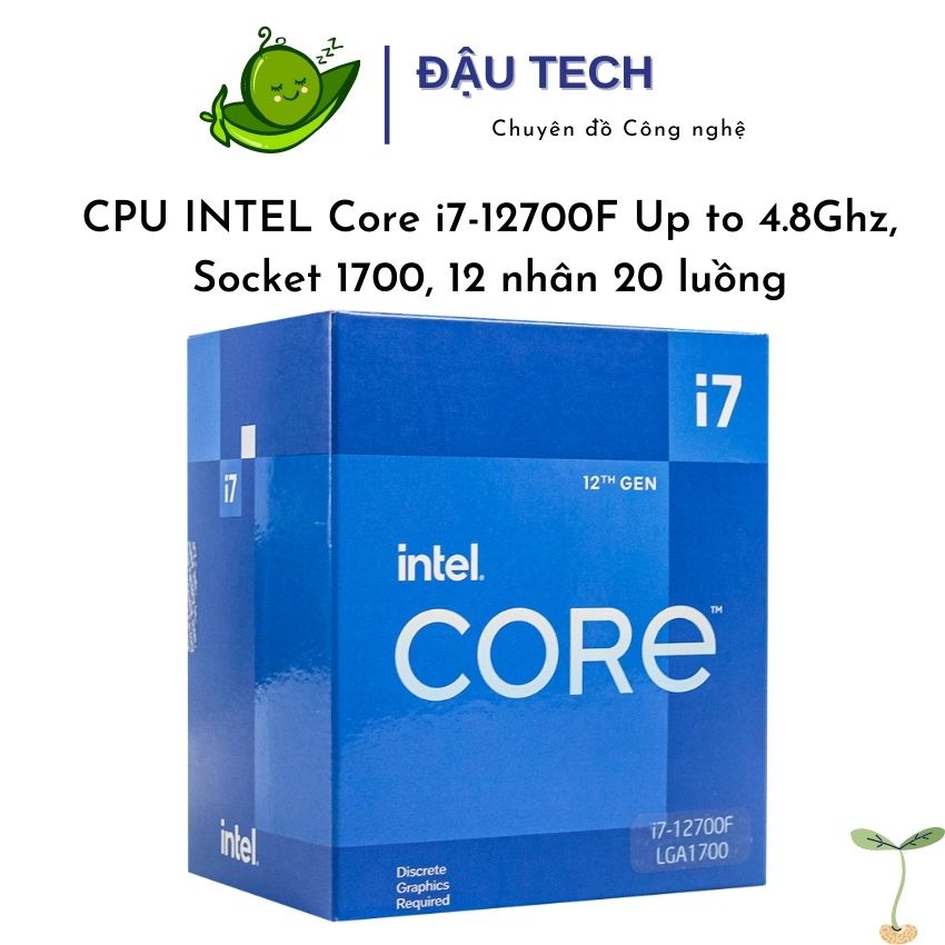 Bộ vi xử lý CPU Intel Core i7 12700F Up to 4.8GHz (Socket 1700, 12 nhân 20 luồng 25Mb cache) gen 12 AlderLake mới 100%