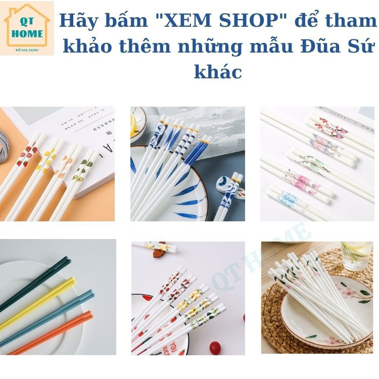 Đũa Gốm Sứ An Toàn, Không Mốc, Không Trơn, Chịu Nhiệt, Họa Tiết Trái Cây 2 Viền (Hàng Có Sẵn)