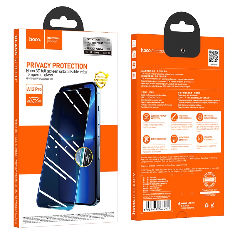 Kính Cường Lực HOCO A12 Pro 14 Pro Max 14 14 Pro Chống Nhìn Trộm Bảo Vệ Màn Hình