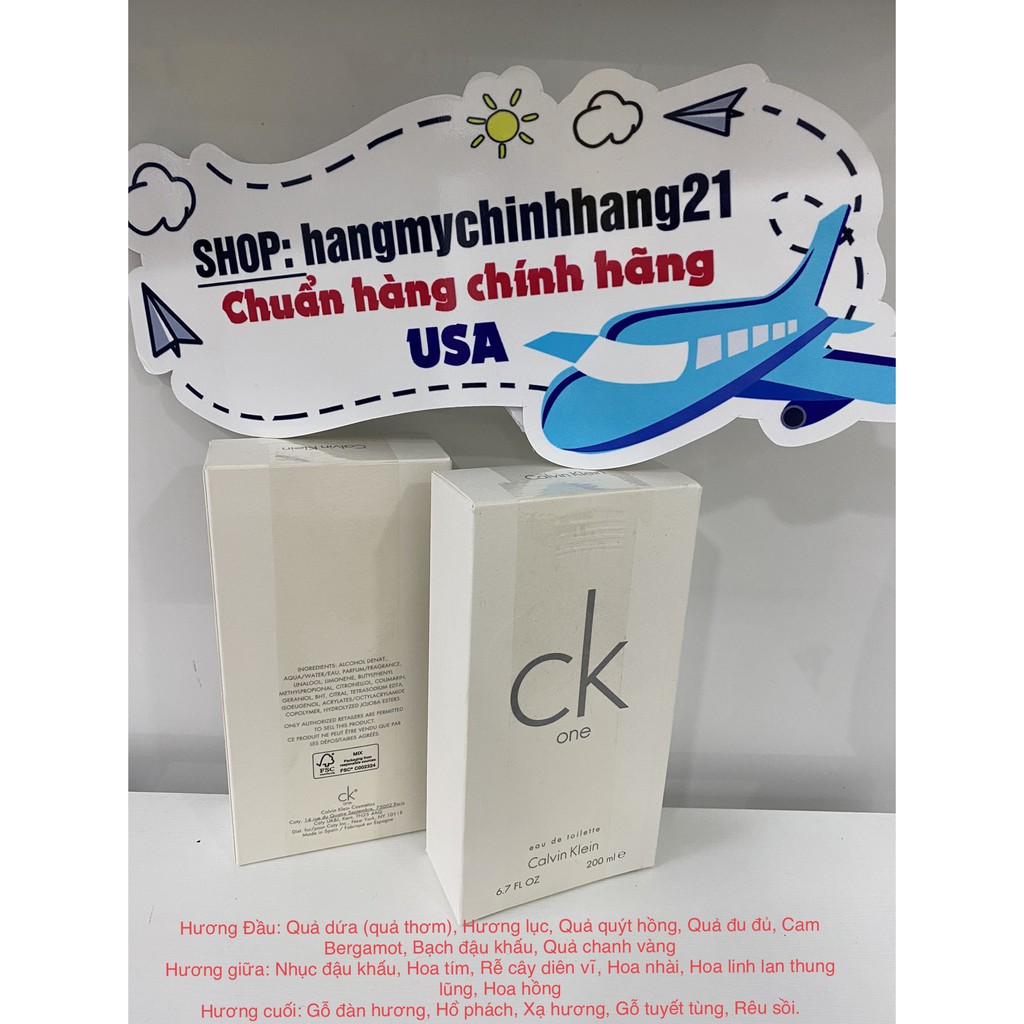 Nước hoa  CK ONE 200ml Unisex (nam & nữ), người nhà US gửi về 100% Auth chính hãng.