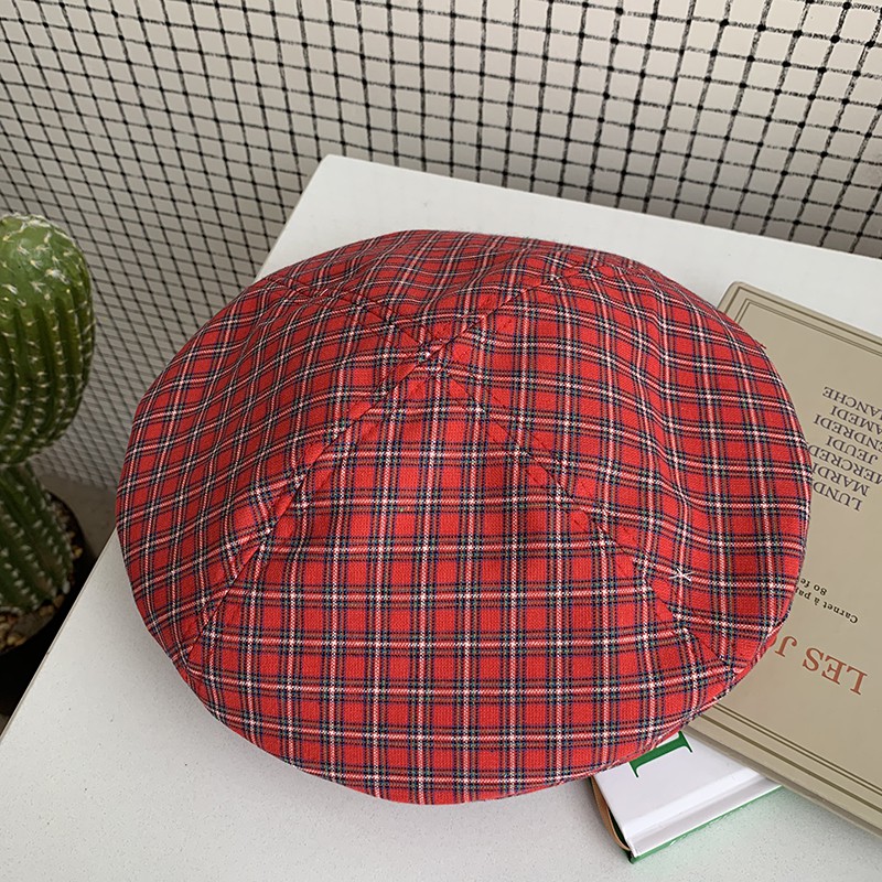 Mũ Beret Mỏng Thoáng Khí Kẻ Sọc Caro Ngọt Ngào Dễ Thương Phong Cách Retro Nhật Bản Cho Nữ