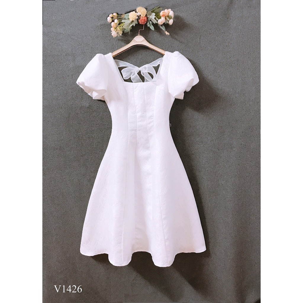 Váy xòe trắng cổ chữ U V1426 - Đẹp Shop DVC (Kèm ảnh thật trải sàn do shop tự chụp) | BigBuy360 - bigbuy360.vn