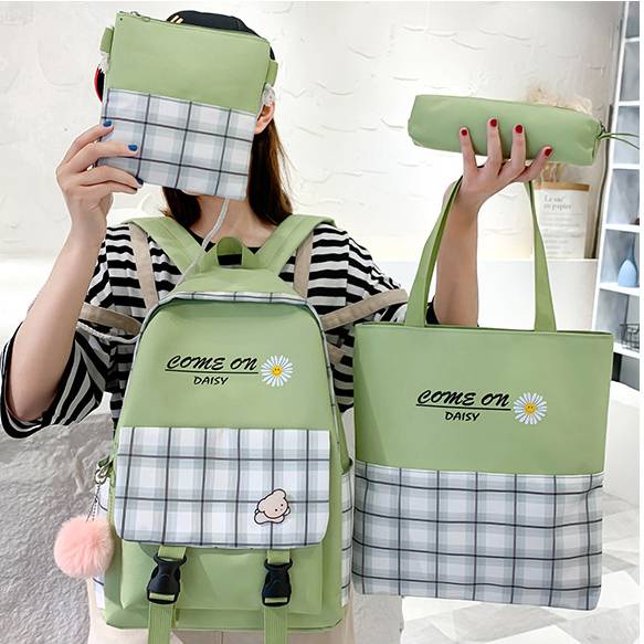 Ba lô túi đeo chéo đựng bút nhiều ngăn hình hoa cúc Caro cho học sinh
