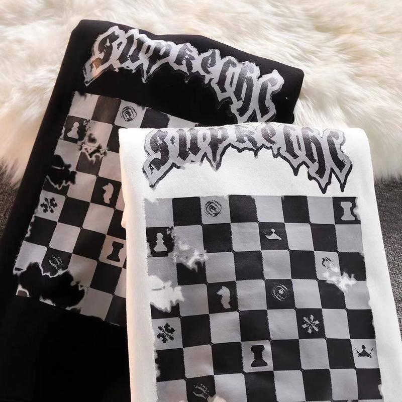 Áo hoodie dáng rộng họa tiết kẻ ô vuông màu trắng đen xu hướng thời trang