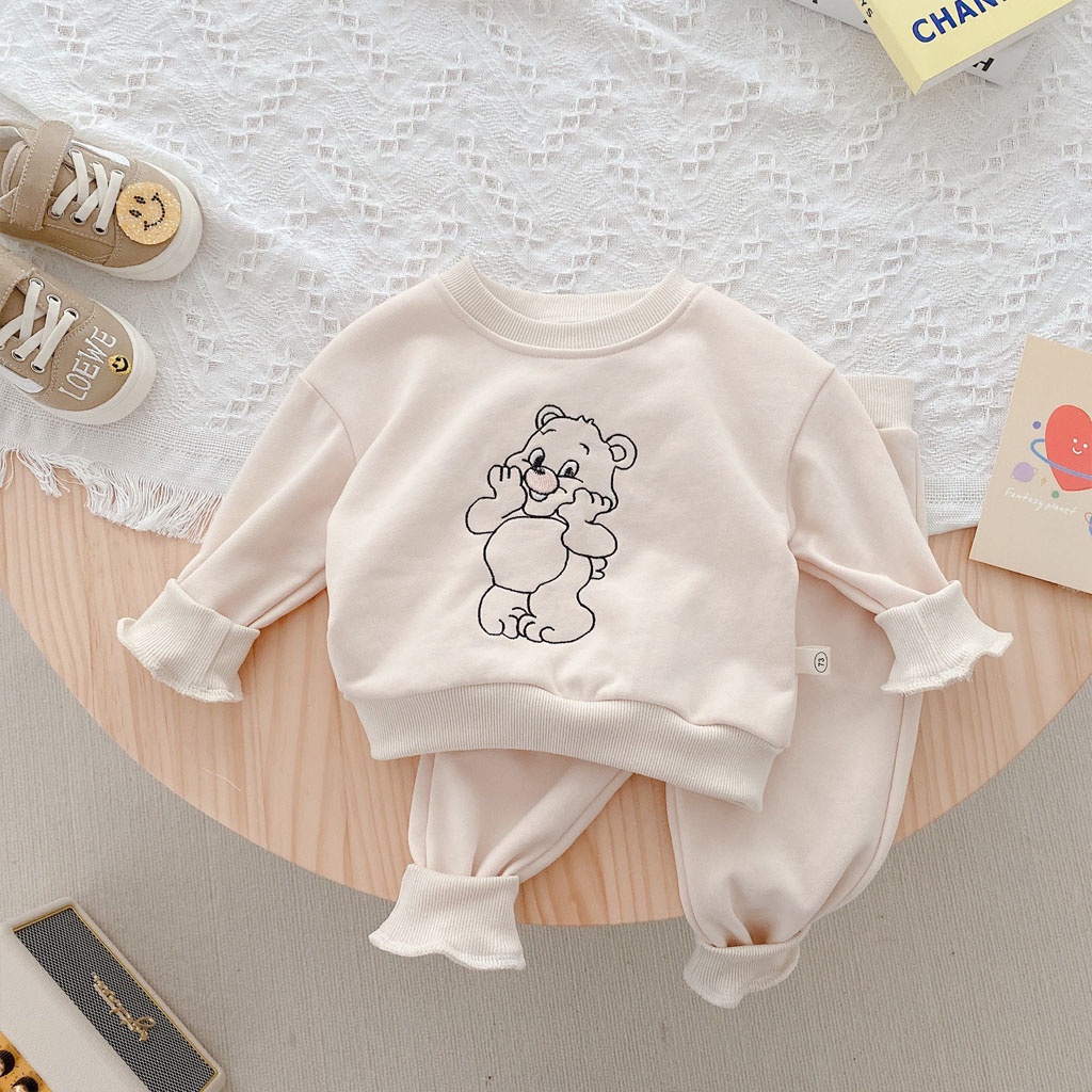 Bộ Nỉ In Hình Chú Gấu Béo Cho Bé, Bộ Thu Đông Chất Nỉ Da Cá Cao Cấp Cho bé trai từ 7-18kg - LILA KIDS