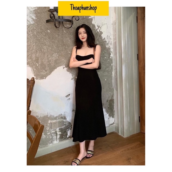 ĐẦM BODY MIDI ĐEN HAI DÂY CÚP NGỰC [KÈM ẢNH THẬT ]