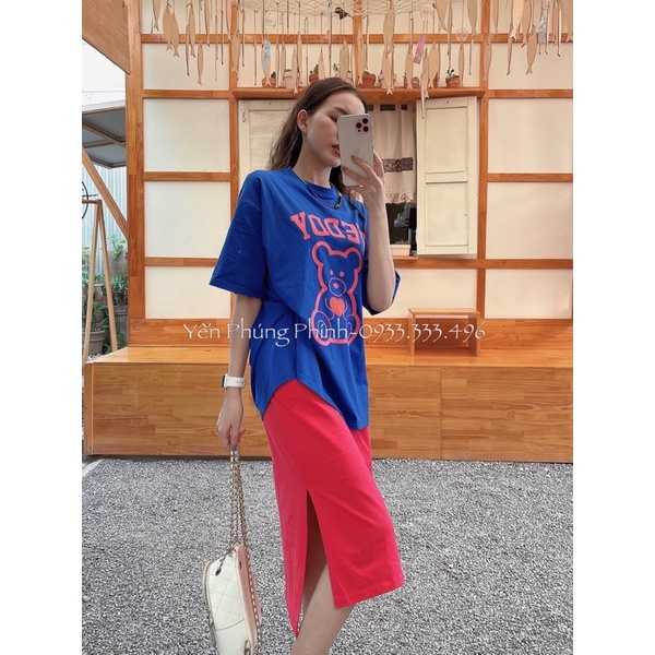 SET ÁO THUN GẤU TEDDY CHÂN VÁY XẺ