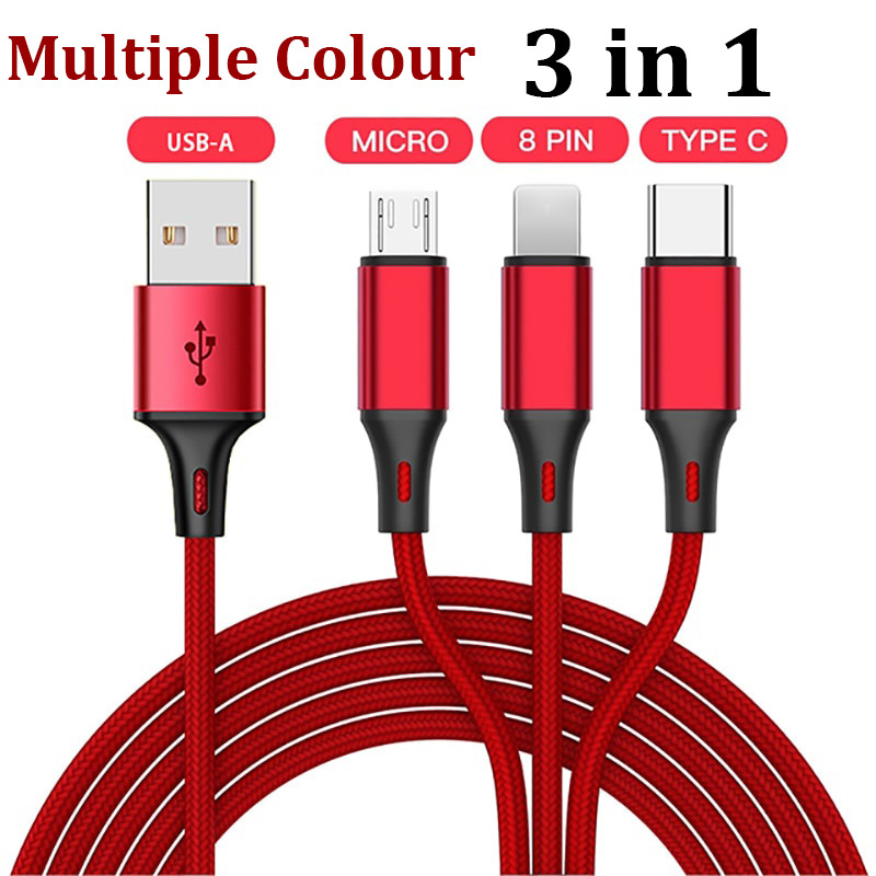 3 In 1 Fast Charging Cable Micro USB Type C Cable iPhone Lightning cable Multi port USB charging cable