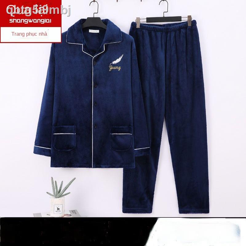 Bộ đồ ngủ của nam giới mùa đông san hô lông cừu ấm áp thu và các mô hình lớn chàng béo 5XL dịch vụ tại nhà dà