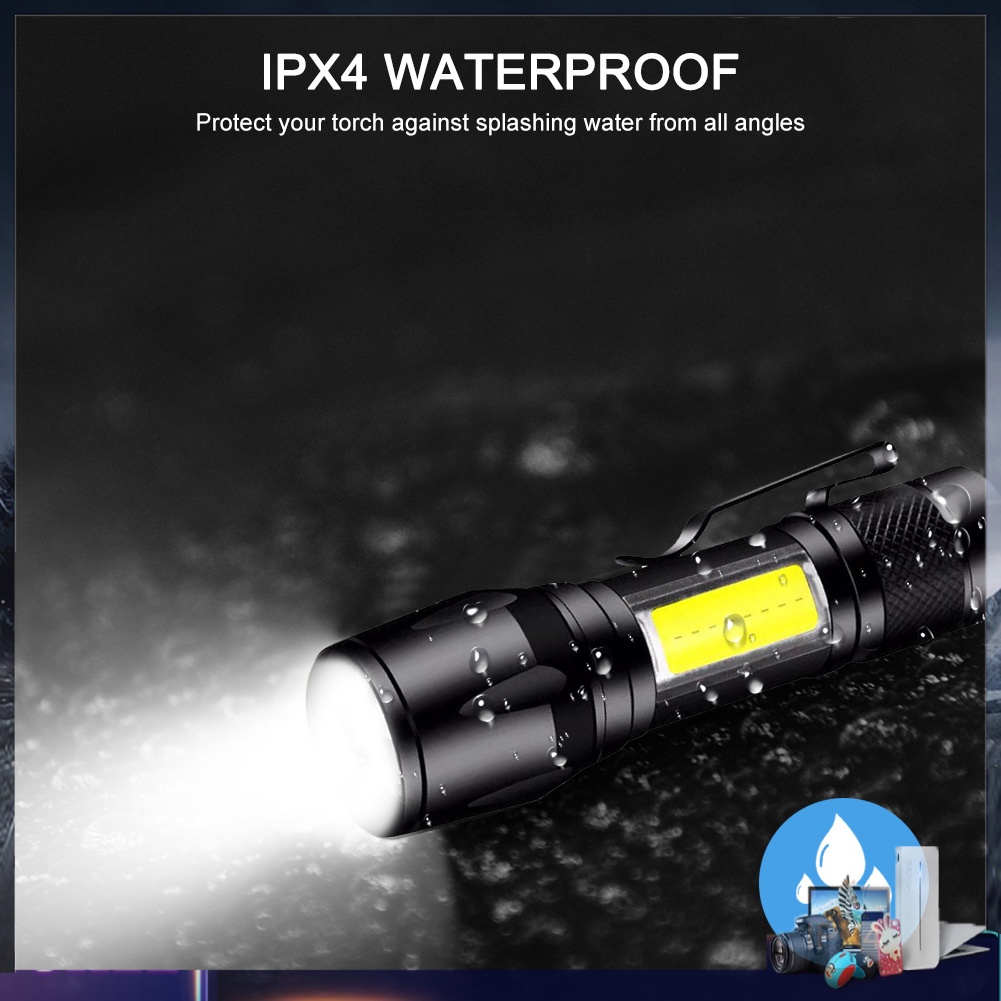 Đèn pin khẩn cấp XPE+COB LED IPX4 3 chế độ