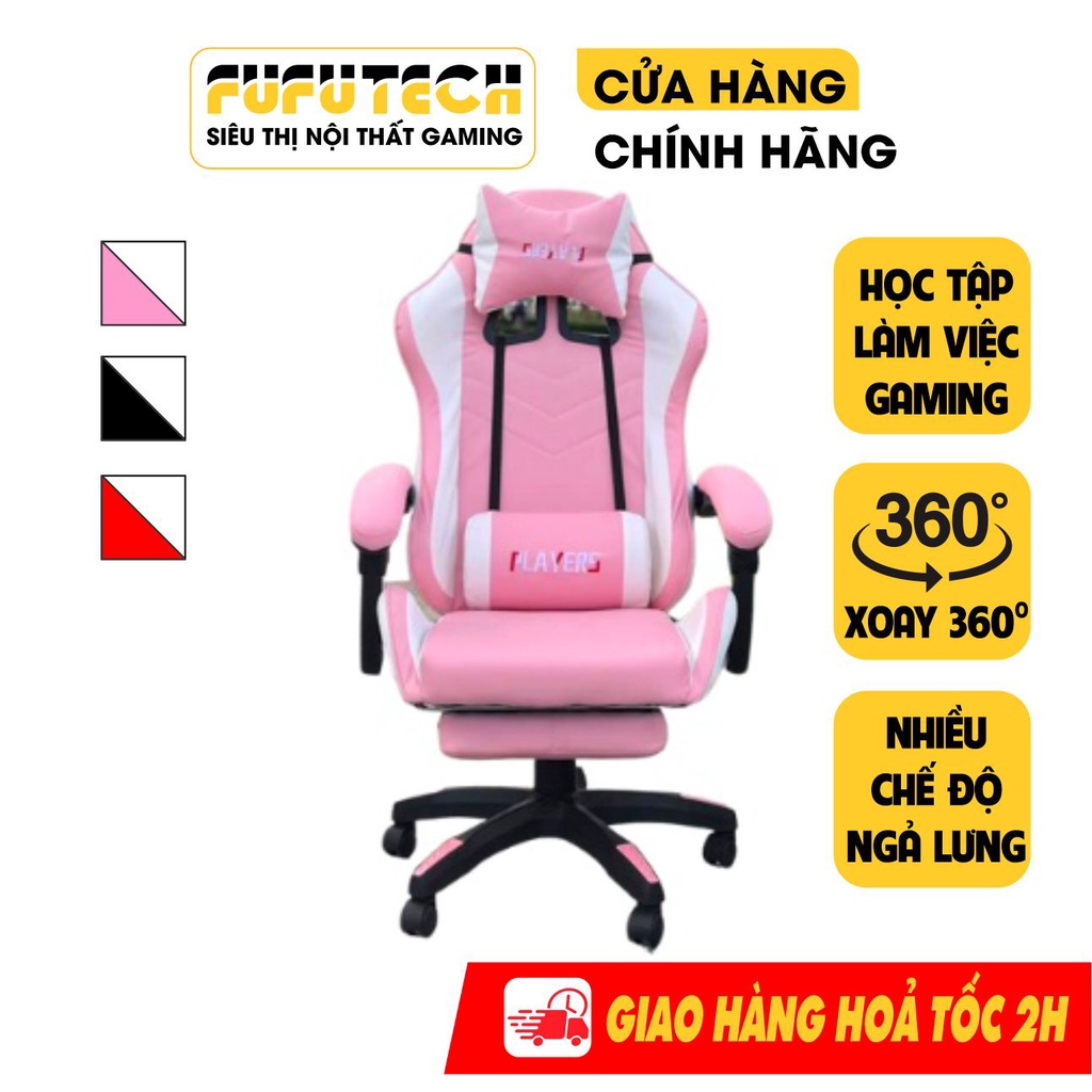 Ghế Gaming Màu Hồng Kèm Gác Chân Êm Mịn Phù Hợp Livestream, Làm Việc