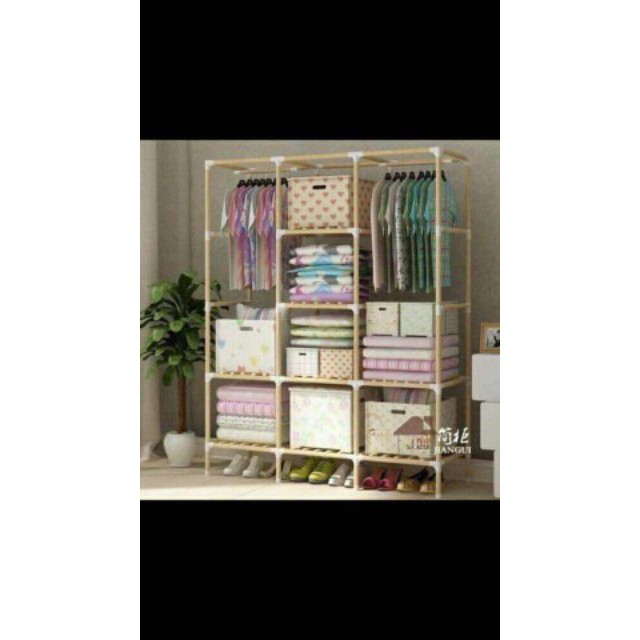 🍀Tủ vải khung gỗ 3 buồng 8 ngăn có màu xanh, tím, vàng, hồng... các ngăn xếp đồ đều được làm bằng