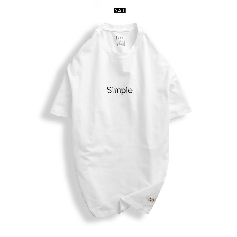 Áo thun trơn, tshirt thêu chữ simple cổ tròn SAT SP-05 unisex, vải cotton mềm mịn, dày dặn, trẻ trung chuẩn form