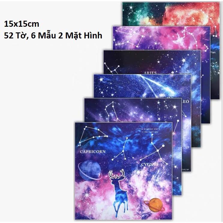 Giấy Gấp Origami Sách Chòm Sao 52 tờ 15x15cm 80gsm ( 2 Mặt Đều Có Màu )