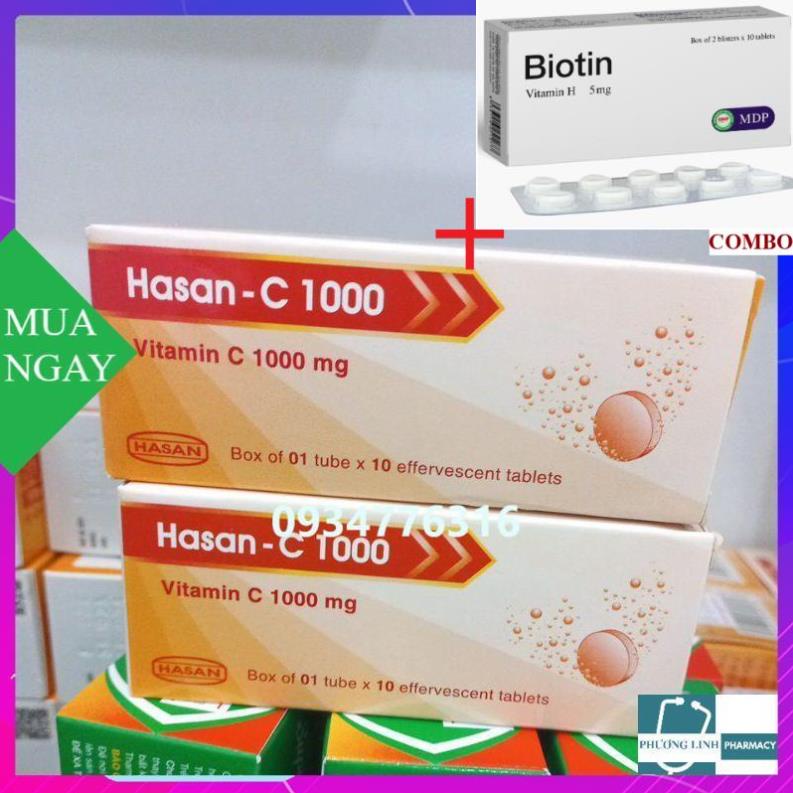 Combo Biotin 5mg+ C sủi Vitamin C 1000mg hỗ trợ tăng cường sức đề kháng – Tuýp 10 viên