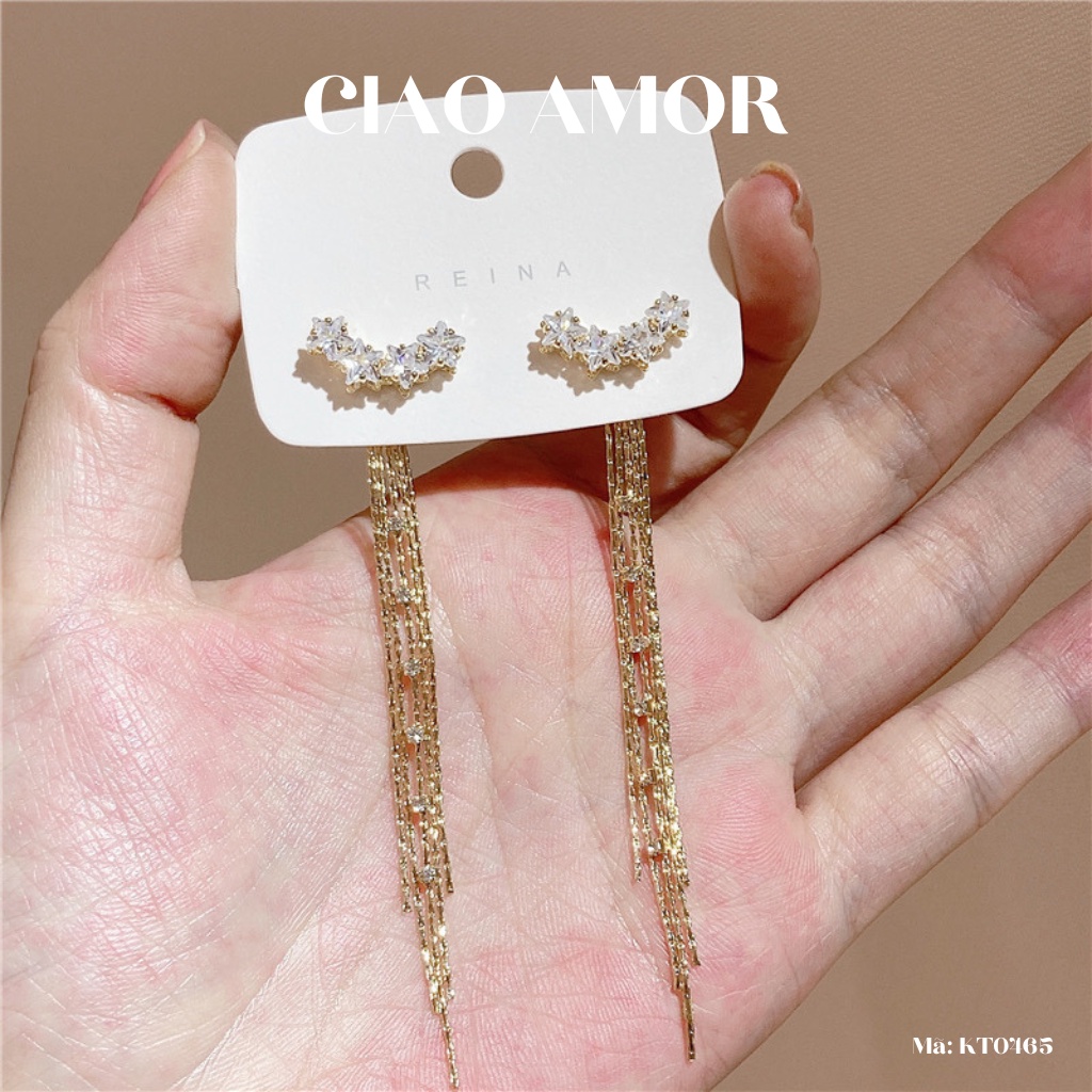 Khuyên tai nữ, Bông tai nữ ngôi sao Bling dài sang trọng Trang sức Ciao Amor - KT0463
