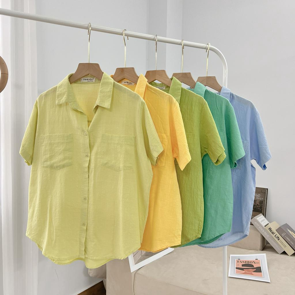 Áo Sơ Mi Nữ Nhiều Màu Cộc Tay 2 Túi Mùa Hè Mềm Mát Freesize, Sơ Mi Công Sở Nữ Chất Linen Bột SUBICI