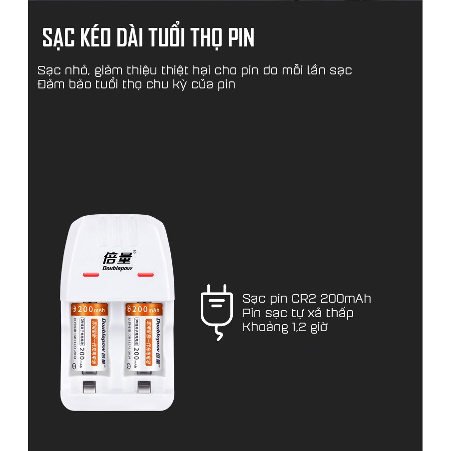 Bộ Sạc Pin Doublepow DP-K06 Kèm 02 Pin CR2 200mAh Cao Cấp