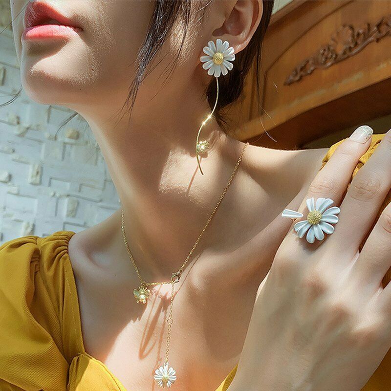 Dây chuyền/ Nhẫn/ Vòng đeo tay/ Khuyên tai RINHOO mặt hình hoa cúc xinh xắn thời trang