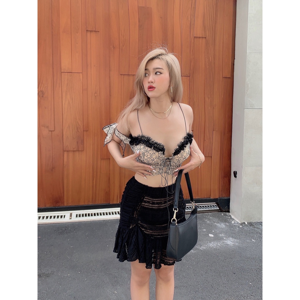 Áo 2s kiểu viền ren lông mi tay cột nơ Hazel Top - Tipblu