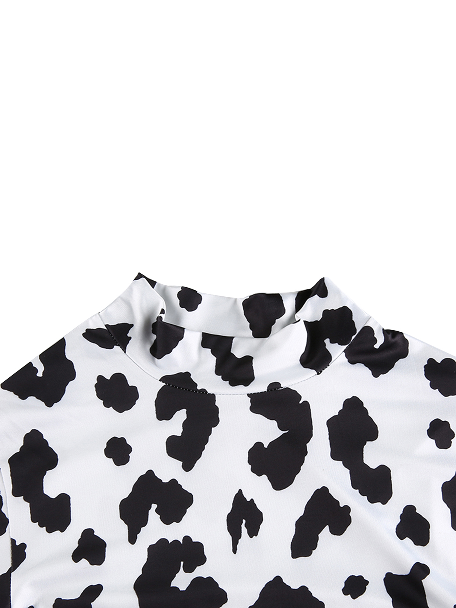 LD-Women Crop Top, Long Sleeve Turtleneck Slim Fit Cow Print Short Blouse for Summer Fall | BigBuy360 - bigbuy360.vn