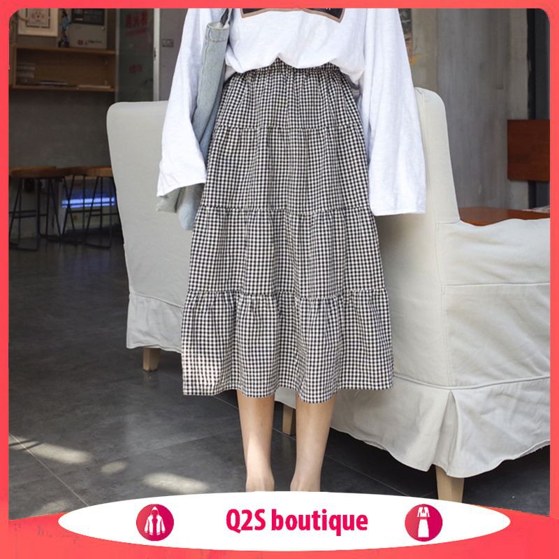 Chân Váy Midi Xòe Caro DÁNG CHỮ A CẠP CHUN | BigBuy360 - bigbuy360.vn