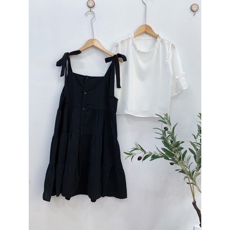 Sét yếm sơ mi trắng🍓 Yếm Babydoll Tầng Vintage Dễ Thương Oneboutique | BigBuy360 - bigbuy360.vn