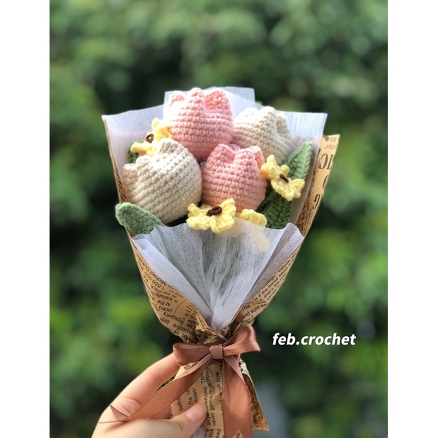 Bó hoa tulip/lưu ly bằng len Handmade dùng làm quà tặng/ trang trí 💐