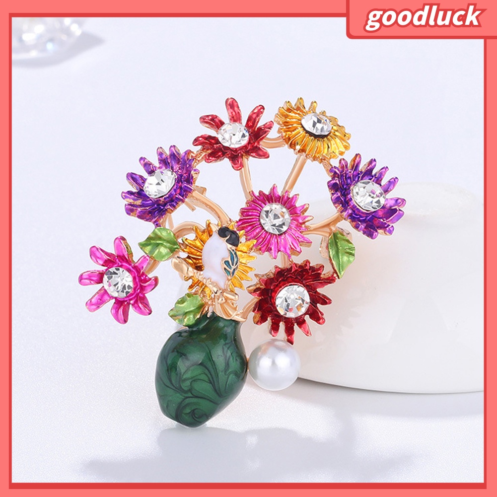 Ghim Cài Áo Hình Bình Hoa Đính Đá Nhân Tạo Thời Trang Cho Nữ