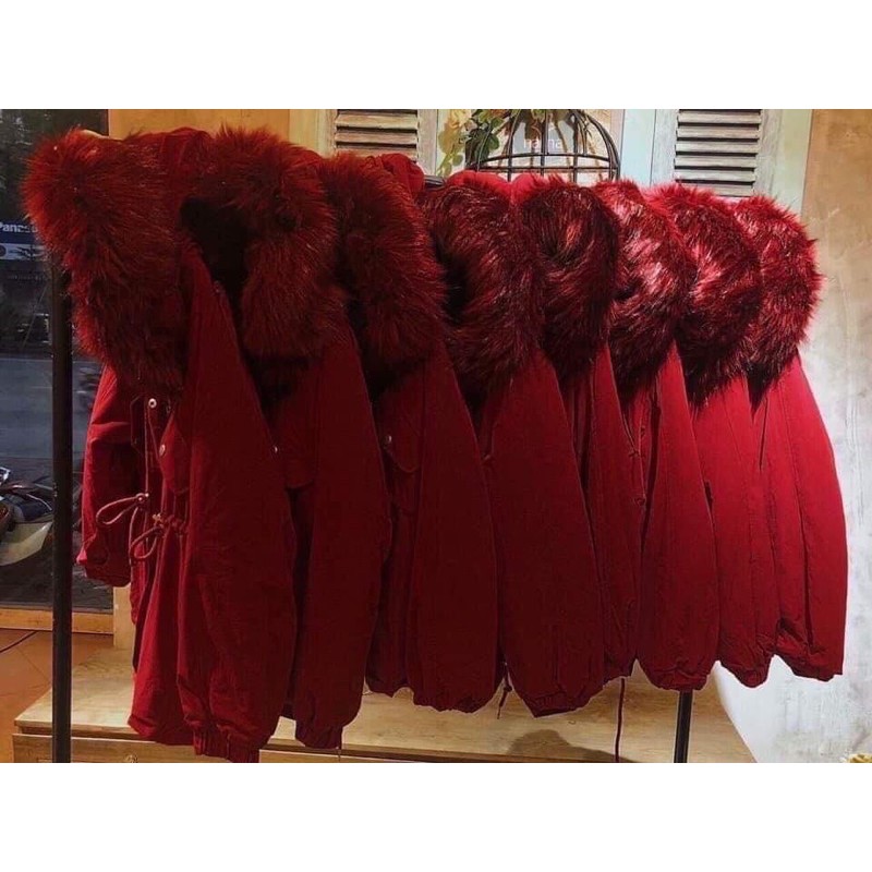áo khoác parka đỏ hàng qc