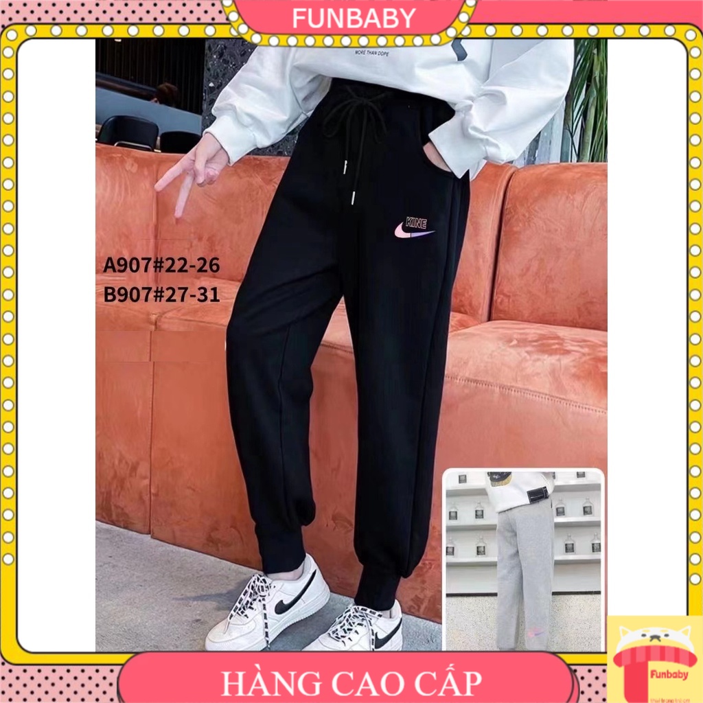 Quần nỉ cho bé gái 9-16 tuổi in logo , Quần ống rộng dáng thể thao bé gái dày dặn không bai xù