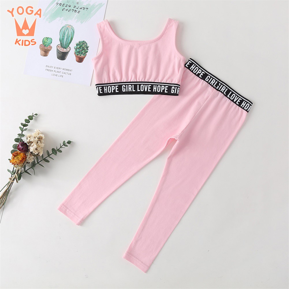 Trang phục yoga trè em - Set yoga sát nách màu hồng YG11