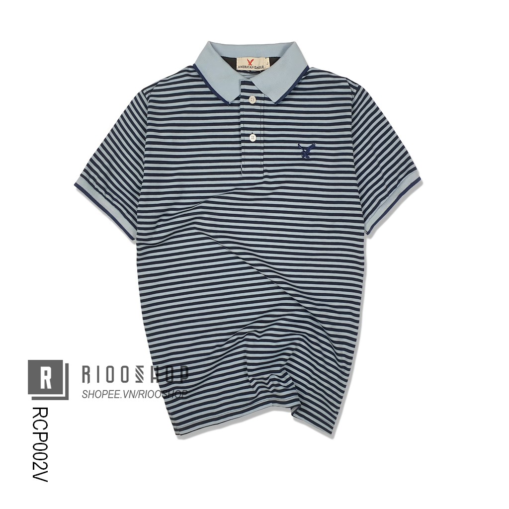 Áo phông nam có cổ sọc ngang kẻ nhỏ đẹp Eagle RCP002 - áo thun nam form rộng Riooshop | BigBuy360 - bigbuy360.vn