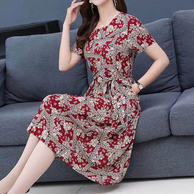 Đầm Dài Qua Gối Dáng Rộng Bằng Lụa Lạnh Thoáng Khí Phong Cách Phương Tây Dành Cho Phụ Nữ Trung Niên 40 Tuổi