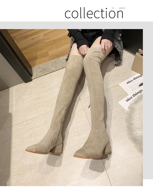 (Kèm ảnh thật) CÓ SẴN Bốt đùi da lộn mũi vuông | BigBuy360 - bigbuy360.vn