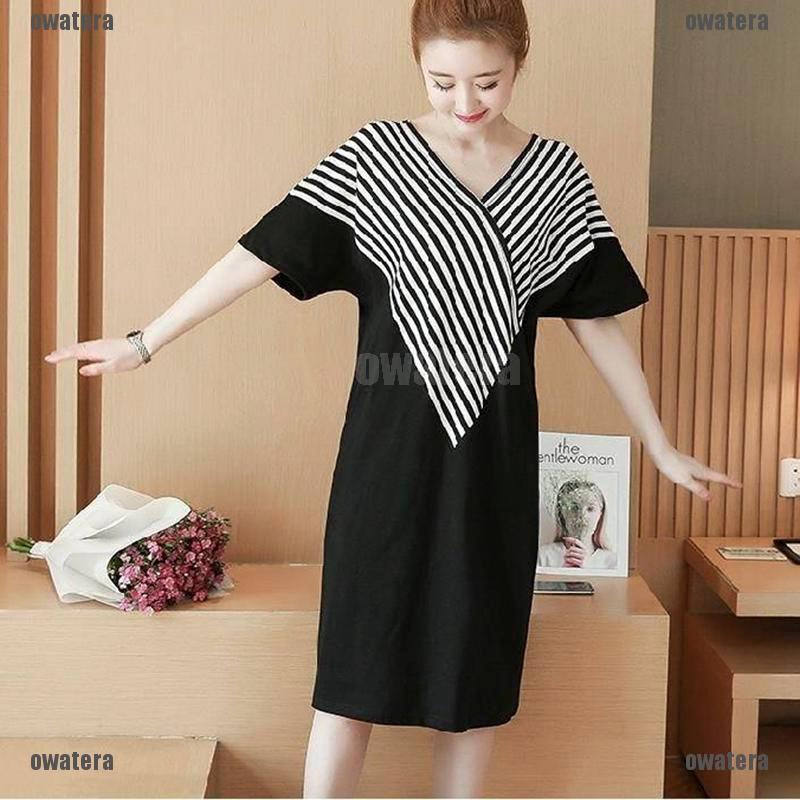 👗KIỀU DIỂM👗Plus Size Womens Dress Summer Loose Striped V Neck Slim Casual Midi Dress M-4XL | BigBuy360 - bigbuy360.vn