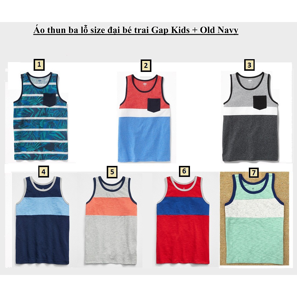 Áo thun ba lỗ size đại bé trai Gap Kids + Old Navy size S-XXL(20-45kg)