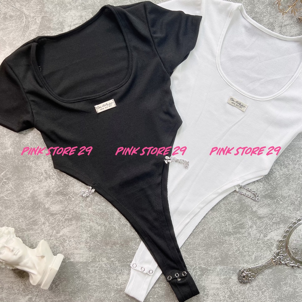 Áo Body Suit Ôm Body Tay Ngắn PINKSTORE29 Phối Dây Xích Tag Thêu Quyến Rũ A5321 | BigBuy360 - bigbuy360.vn