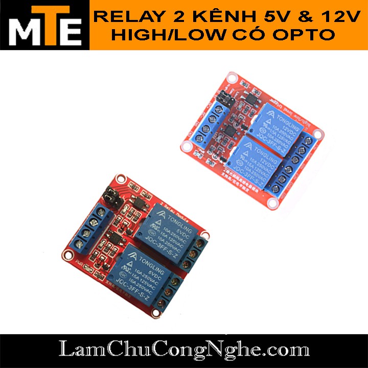 Module 2 relay 5V, 12V với opto cách ly HIGH/LOW đóng cắt Thiết bị điện 10A