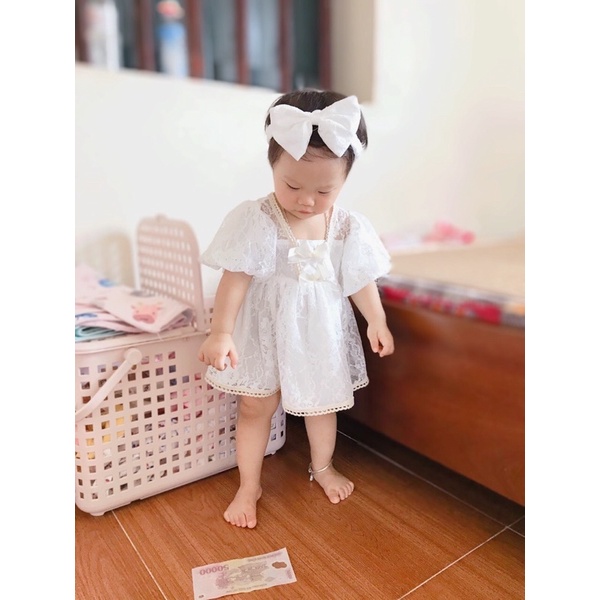 Váy công chúa Váy ren tiểu thư tay bồng mềm mại cho bé gái